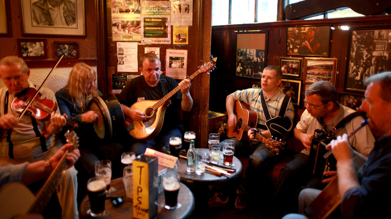 Musicians play at a pub in Dublin, Ireland.