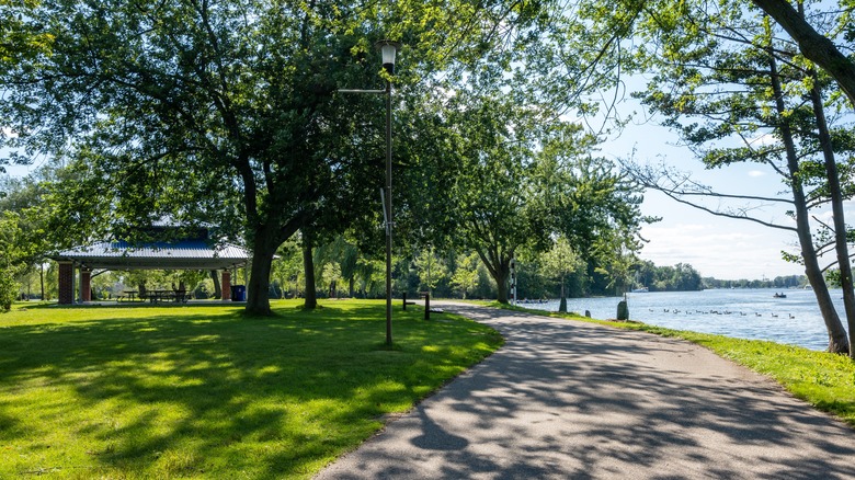 Path and shaded picnic pavilion at Toronto Island Park