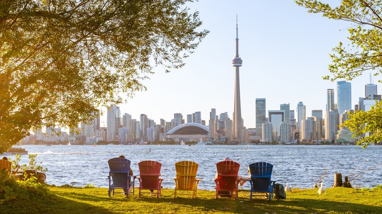 Adirondack chairs overlooking Toronto skyline