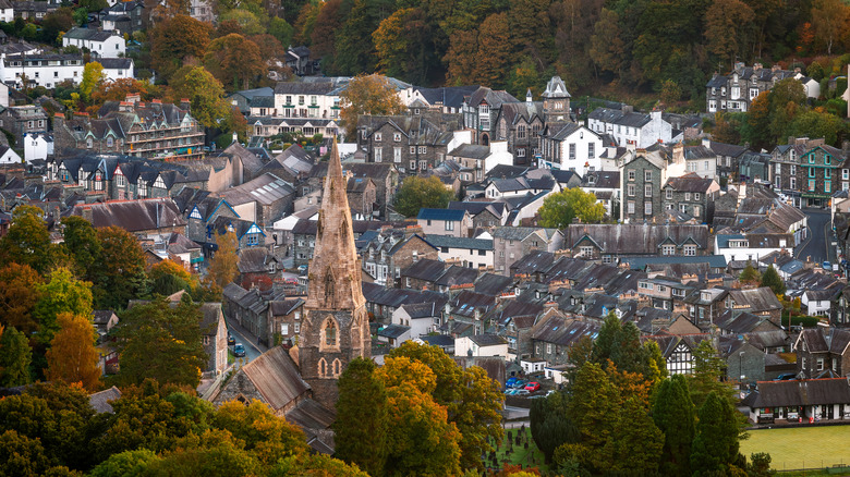 Aerial view of Ambleside village, England