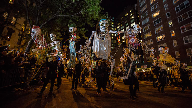 elaborate skeletons in NYC parade