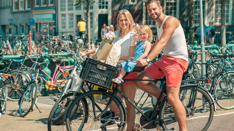 family biking in Amsterdam