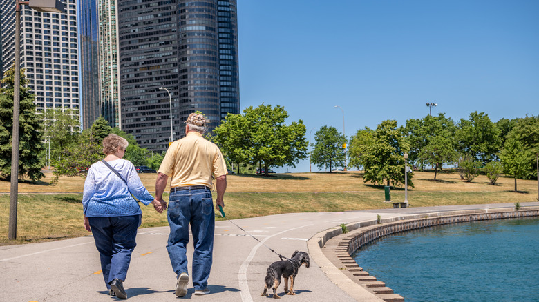 People walking the lakefront trail