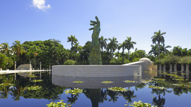 Holocaust Memorial over pond