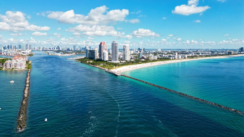 Miami skyline over water