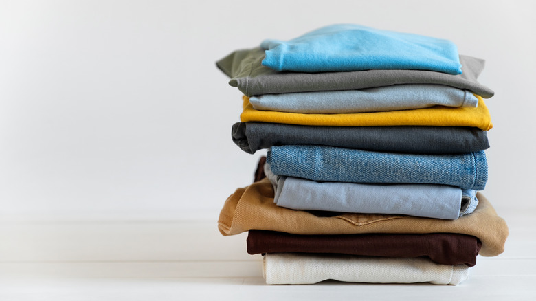 a stack of folded clothes