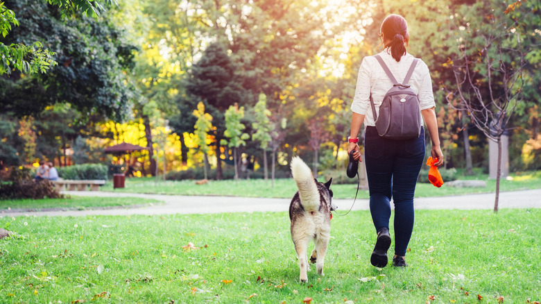 Woman walking with dog