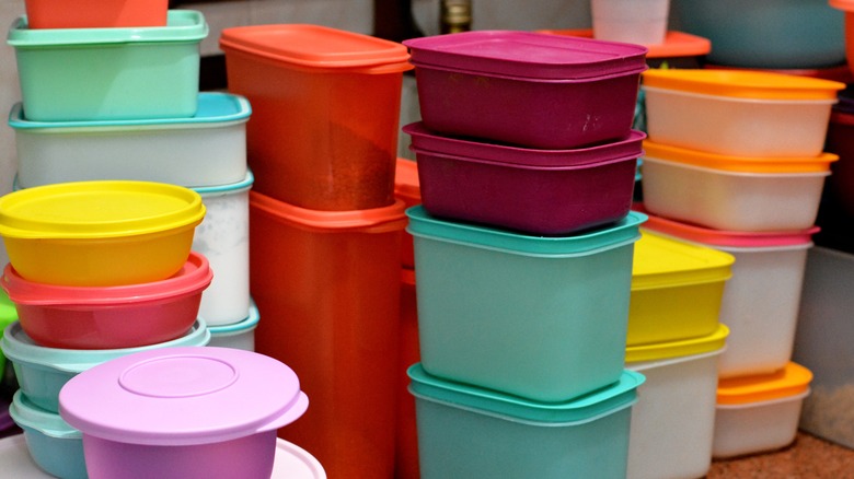 Stacks of reusable food containers