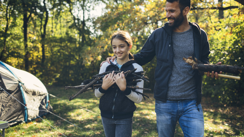 Family collecting firewood