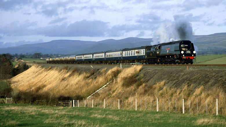 Wide shot of the British Pullman train