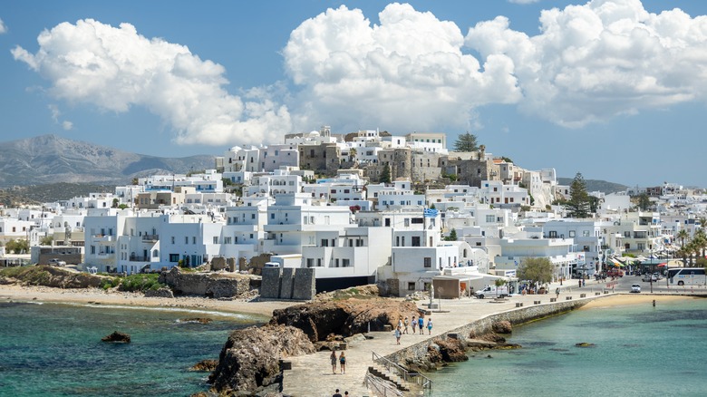 staggered white buildings in Naxos