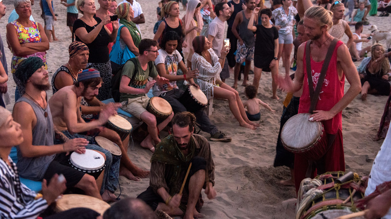 Drum circle on beach