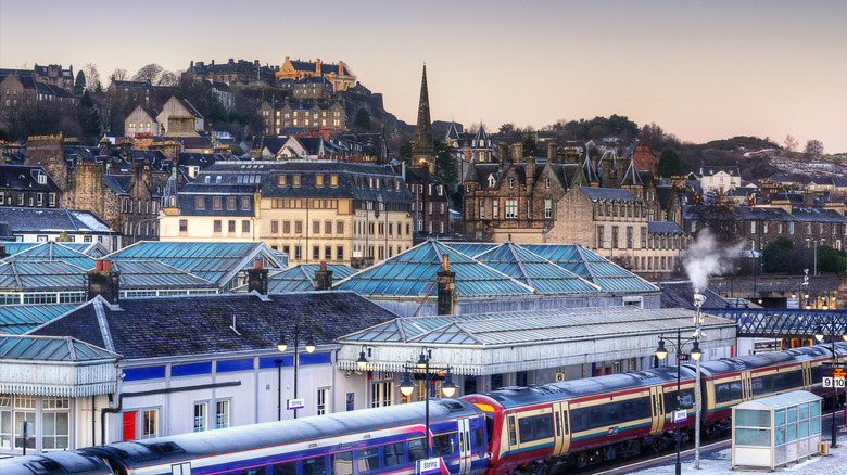 Train passing through Stirling, Scotland