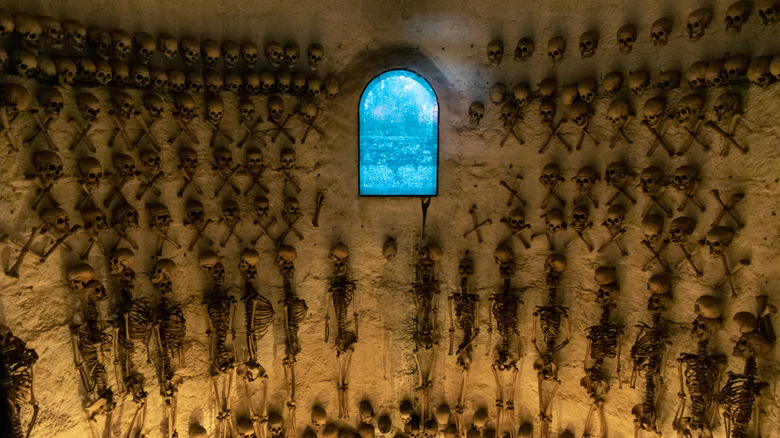 Hanging skeletons in Lampa ossuary