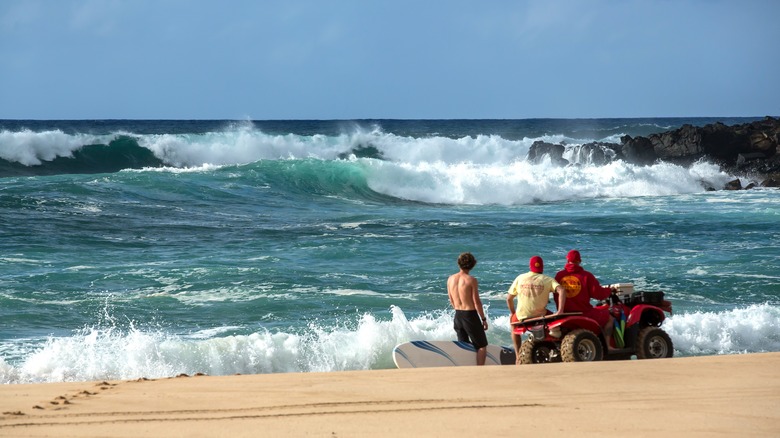 Lifeguard big waves Hawaii beaches