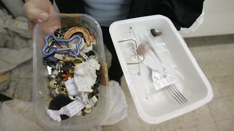 Box of objects pulled from the Trevi Fountain