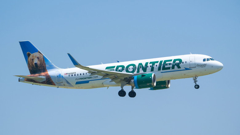 Frontier Airlines plane flying