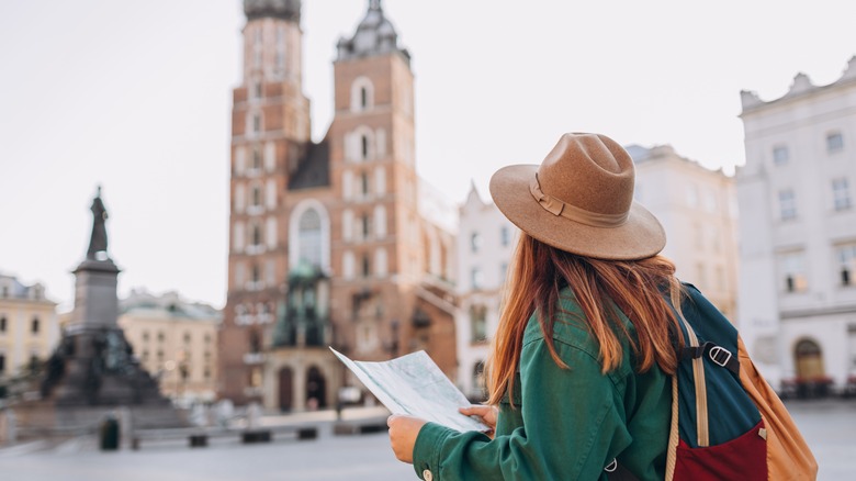 traveler in a European city