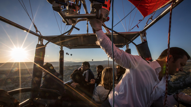 People on hot air balloon in Cappadocia