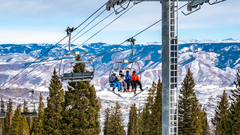 People on ski lift in Aspen