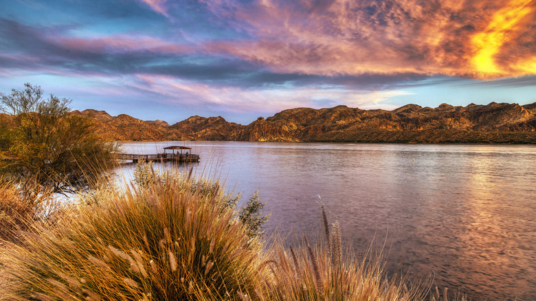 sunset on Saguaro Lake