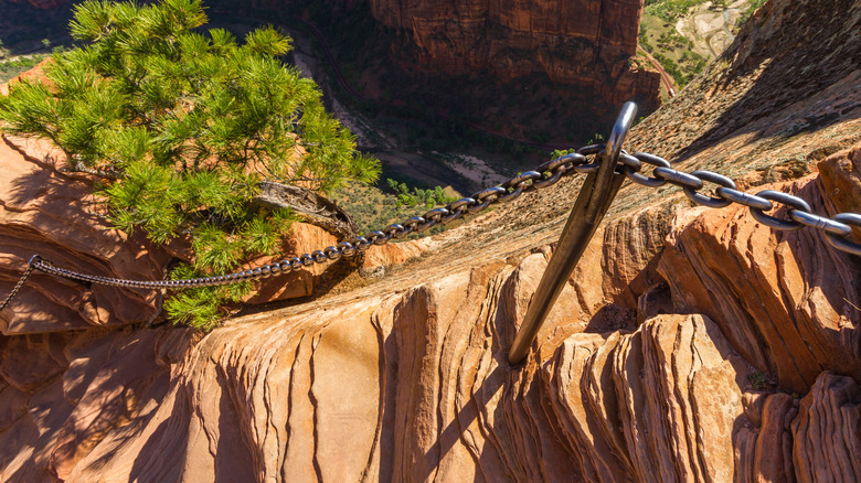 handhold chain on vertical cliff 