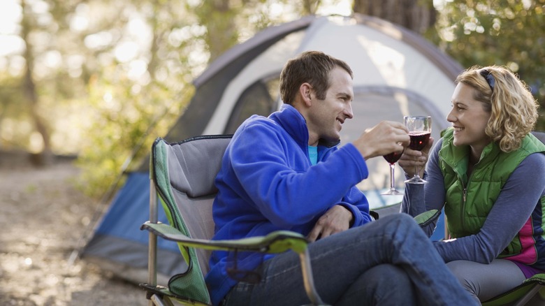 Couple camping in the woods