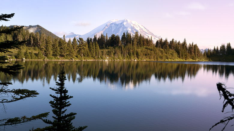 Summit Lake with mountain backdrop 