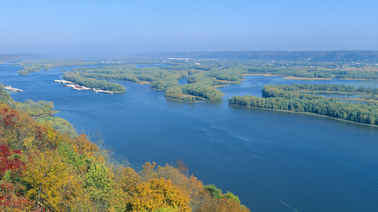 View of the confluence of Mississippi River and Wisconsin River