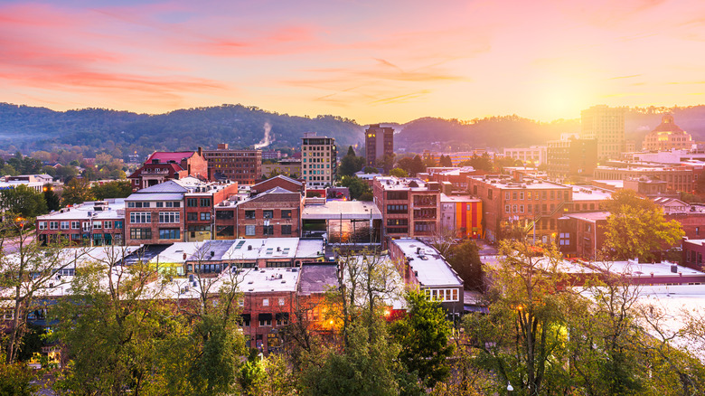 Downtown Asheville at sunset