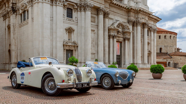 Mille Miglia cars parked in Brescia, Italy