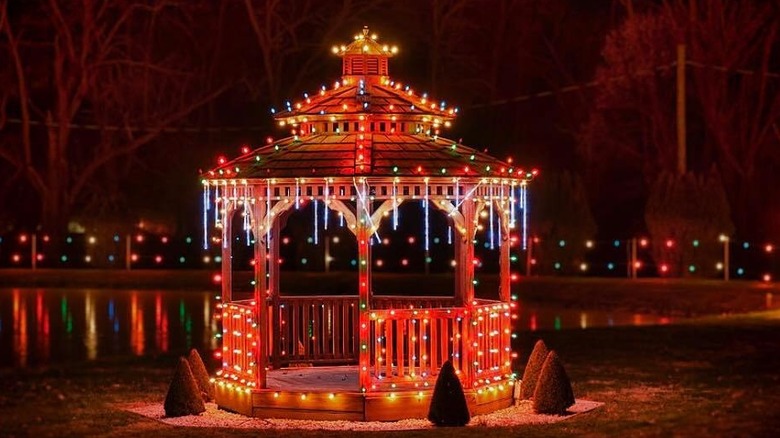 Gazebo decorated with Christmas lights