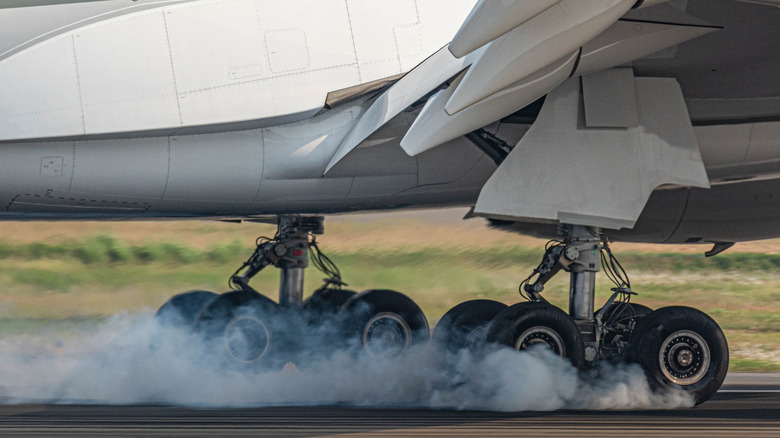 Aircraft wheels releasing heat during touchdown