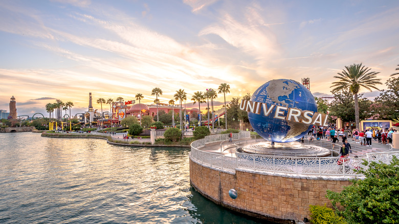 Universal Orlando globe at sunset