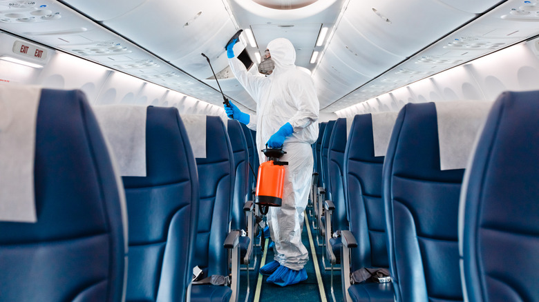A deep cleaning of an airplane 