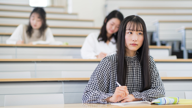 Japanese university students in lecture hall