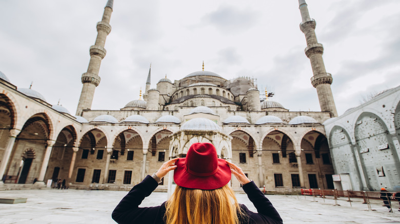 Traveler looking at Blue Mosque Istanbul