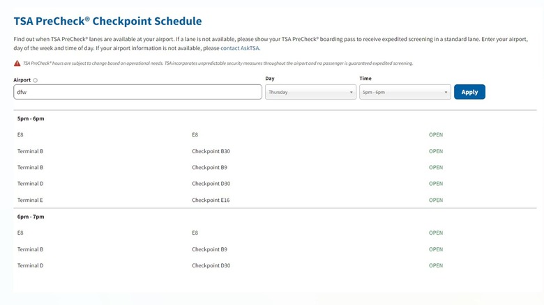 TSA PreCheck Checkpoint Schedule for DFW