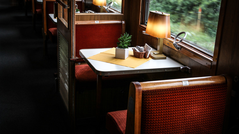 Train dining car in northern Sweden