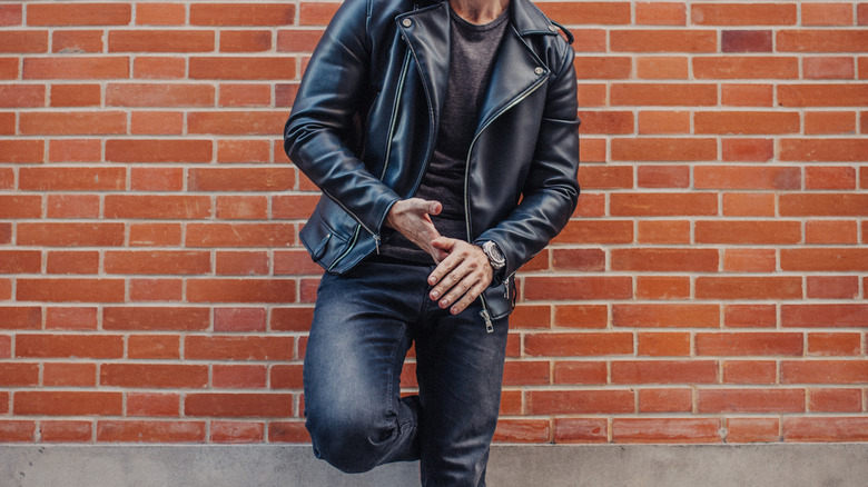 Man wearing leather jacket