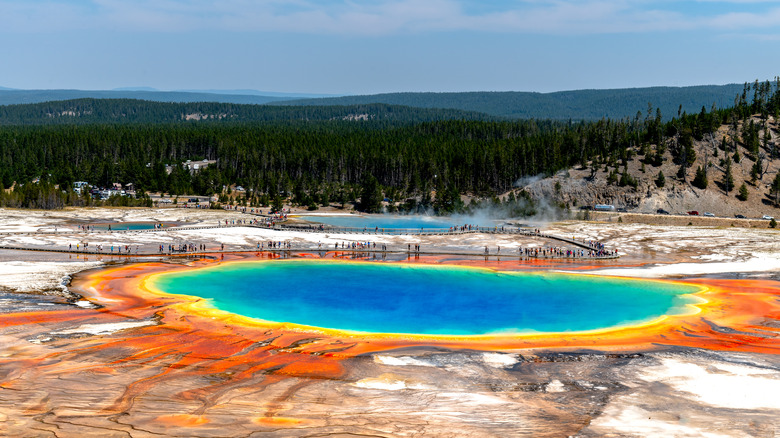 Grand Prismatic Spring with snow