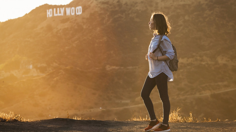 Woman hiker and Hollywood Sign