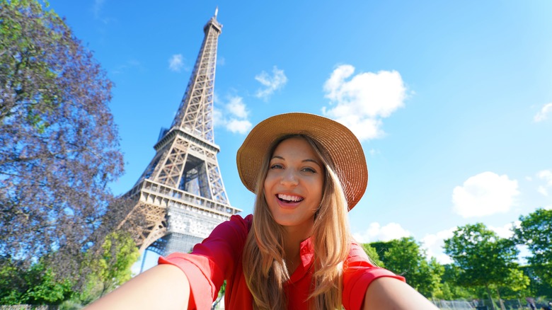 Woman with Eiffel Tower background
