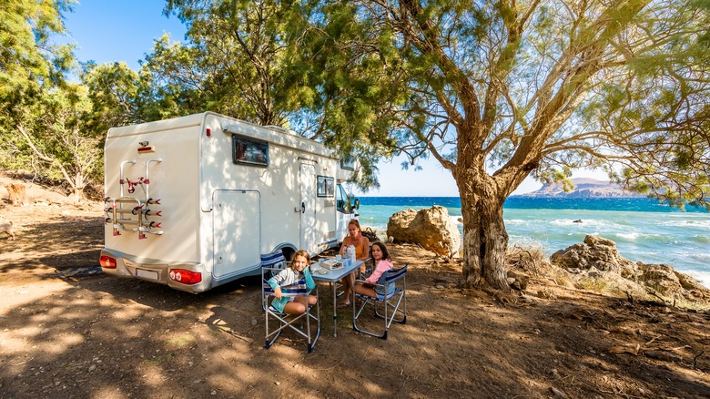 family camping in an RV