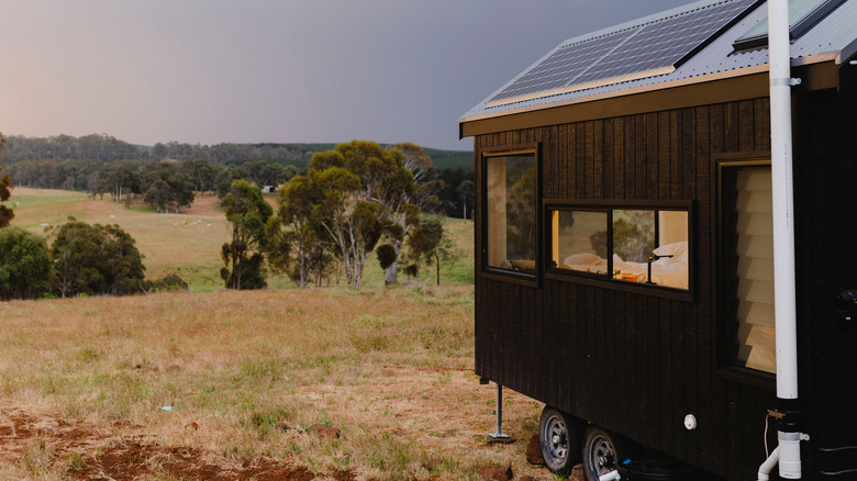 Tiny home with solar panels in Australian outback