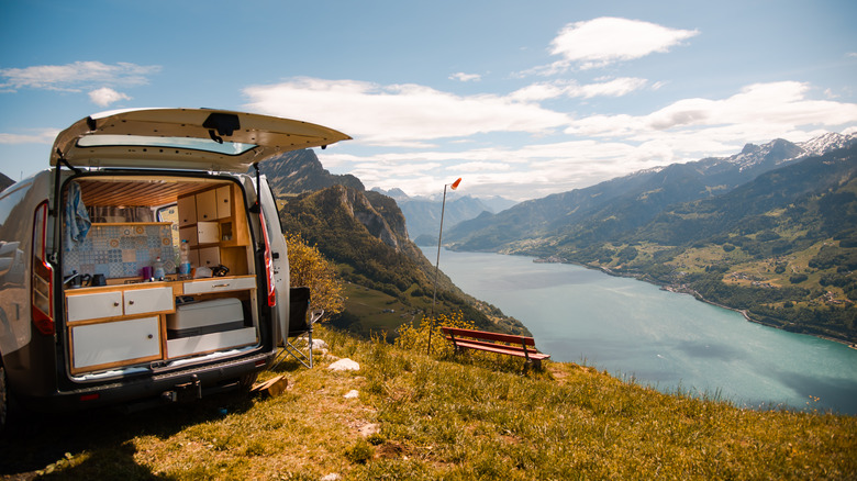 A van at a remote overlook