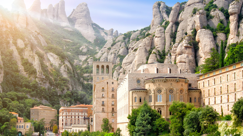 Montserrat Abbey with mountains