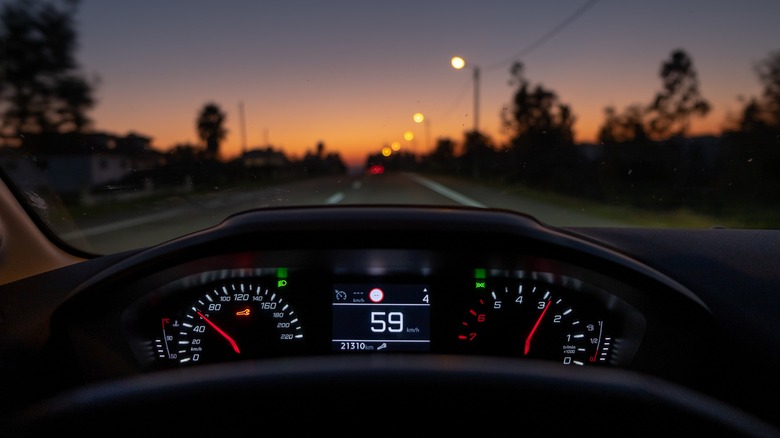 car windshield at sunset