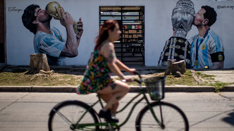 Woman cycling in Buenos Aires