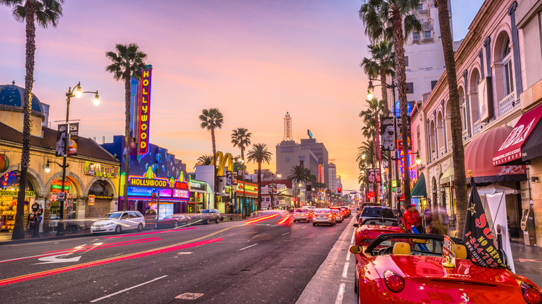 Hollywood's theater district at sunset